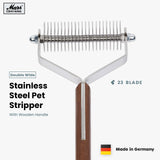 Mars Coat King Double Wide De-Matting Undercoat Grooming Rake Stripper Tool for Dogs and Cats, Stainless Steel with Wooden Handle for Thick Coats, 23-Blade Stripper for Groomers, Pet Owners Large Dogs