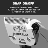 #5FC Clipper Blade Dog Grooming Compatible with Andis Clippers Carbon Infused Steel Detachable Ceramic Sharp Edge Also Compatible with Wahl/Oster Dog Clippers 5FC:(1/4")(6.3mm)