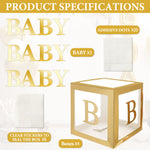 Keencopper Gold Baby Boxes with Letters for Baby Shower, Baby Shower Decorations for Boys or Girls, Transparent Balloon Boxes Clear Blocks for Birthday Party, Bridal Shower, Gender Reveal