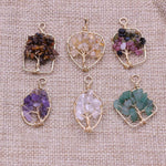 Zotoone Tree of Life Gemstone Pendant,Crystal Quartz Stone Pendant,Copper Wire Wrap Healing Chakra Gemstone Pendant Charms for DIY Necklace Jewelry Making Gifts (Random 6Pcs) Mix style