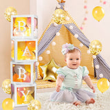 Termichy Baby Shower Boxes Party Decorations with Warm White Fairy Lights, 4 PCS Transparent Balloon Boxes Baby Shower Blocks for Girls Boys Baby Shower, Gender Reveal Decorations (White) Balloon Boxes with Fairy Lights
