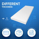 AK TRADING CO. Upholstery Foam Cushion, High Density Polyurethane Foam Sheet - Made in USA - 6" H x 24" W x 72" L,White 6x24x72