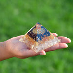Orgonite Crystal Orgone Pyramid for Triple Health Protection with Black Tourmaline, Citrine and Rose Quartz – Positive Energy Generator for Healing, Wealth and Prosperity