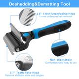 CGBE Pet Grooming Brush, 2 in 1 Deshedding Tool & Undercoat Rake Dematting Comb for Mats & Tangles Removing, Long & Short Hair Grooming Tool and Dematting Comb, Easy to Remove Mats Large-Blue