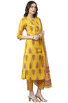 Janasya Women's Yellow Cotton Kurta with Pant and Dupatta