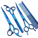 7.0in Titanium Professional Pet Grooming Scissors Set,Straight & Thinning & Curved Scissors 3pcs Set for Dog Grooming,A350 (Blue) 7 inches 7 Inches Blue Set