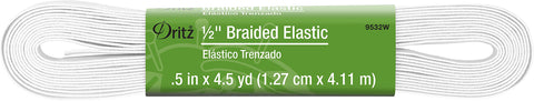 Dritz Braided x, White Elastic, 1/2-Inch by 4-1/2-Yard