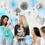 Baby Shower Decorations for Boy, It’s A Boy Banner with Paper Fan Tissue Pompoms Honeycomb Ball Party Balloons Foil Tassel, Blue and Grey It’s A boy Baby Shower Decorations