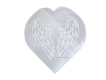 Selenite Crystal Charging Plate For Crystals And Healing Stones, 4.5" Selenite Crystal Plate Engraved Angel Wing Coaster For Home Office Table Decor (Selenite Heart)