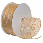 Morex Ribbon Swirl Wired Sheer Glitter Ribbon, 2-1/2-Inch by 50-Yard Spool, Gold/Bronze 2.5 Inch By 50 Yards