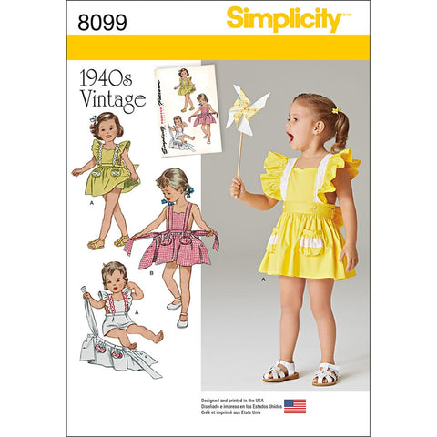 Simplicity 8099 Vintage Toddler Romper and Skirt Sewing Pattern, Sizes 1/2-4
