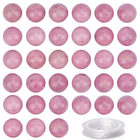 80Pcs Natural Crystal Beads Stone Gemstone Round Loose Energy Healing Beads with Free Crystal Stretch Cord for Jewelry Making (Rhodochrosite, 10mm) Rhodochrosite
