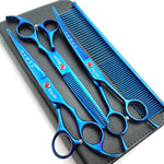 7.0in Titanium Professional Pet Grooming Scissors Set,Straight & Thinning & Curved Scissors 3pcs Set for Dog Grooming,A350 (Blue) 7 inches 7 Inches Blue Set