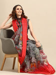 AKHILAM Women's Knit Floral Printed Organza Saree with Unstitched Blouse Piece (FF0SAGE10_Parent)