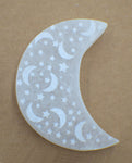 Selenite Crystal Charging Plate For Crystals And Healing Stones, 4.5" Selenite Crystal Plate Engraved Crescent Moon & Star Coaster For Home Office Table Decor (Selenite Crescent Moon)