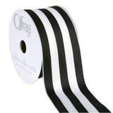 Offray 140640Berwick 2.5" Wide Wired Edge Carnival Grosgrain Ribbon, 25 Yards, Black and White Stripe Pattern