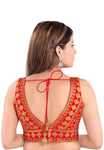 S SALWAR STUDIO Women's Red Art Silk Readymade Saree Blouse-SSB3247-RED 42