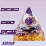 Orgone Pyramid - Orgonite Healing Amethyst Crystal Sphere with Reiki Obsidian Protection Handmade Pyramids Valentines Day Gift Home Office Decor Positive Energy for Balancing (Amethyst+Tree Of Life) Amethyst+Tree Of Life