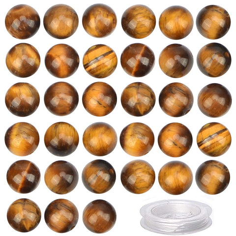 100Pcs Natural Crystal Beads Stone Gemstone Round Loose Energy Healing Beads with Free Crystal Stretch Cord for Jewelry Making (Yellow Tiger Eye, 8MM) Yellow Tiger Eye