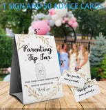 Parenting Tip Jar Sign - Advice for New Parents, Baby Shower Games - 1 Sign and 50 Advice Cards (21D)