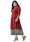 Yash Gallery Women's Plus Size Plus Size Cotton Blend Kalamkari Printed Angrakha Kurta for Women