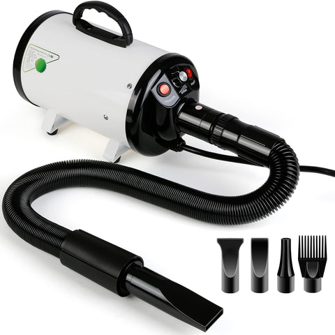 Dog Dryer, 3.8HP 2800W Pet Hair Dryer Blower for Large Dogs Grooming Blaster with Heat Wind, Adjustable Air Force Blower, Strong Power, 4 Nozzles Head, White