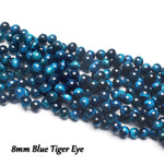 70PCS Natural 8MM Healing Gemstone, Blue Tiger’s Eye Energy Stone Round Loose Beads, Semi-Precious Crystal Beads with Free Elastic String for Jewelry Making DIY