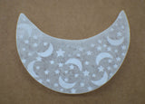 Selenite Crystal Charging Plate For Crystals And Healing Stones, 4.5" Selenite Crystal Plate Engraved Crescent Moon & Star Coaster For Home Office Table Decor (Selenite Crescent Moon)