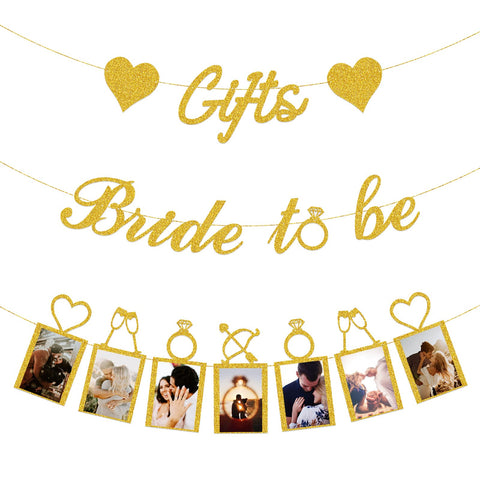 Concico Bridal Shower Decorations - Gifts Bride to be Banner and Photo Banner for Bridal Shower/Wedding/Engagement Party Kit Supplies Decorations decor(Gold)