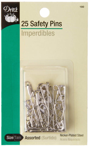 Dritz 180 Safety Pins, Size 1 & 2 (25-Count),Nickel Finish 25-Count