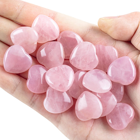 10 PCS Heart Rose Quartz Crystals, Natural Polished Rose Quartz Stone, Heart Love Carved Healing Crystal Stone Worry Stone Rose Quartz 10pcs