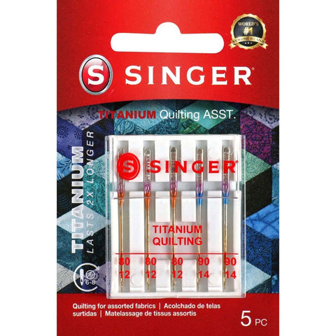 SINGER 04810 Titanium Universal Quilting Machine Needles, Assorted Sizes, 5-Count , Silver 1-Pack
