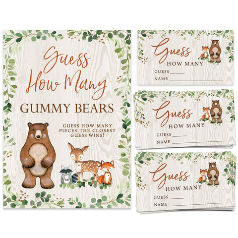 Printed Party Baby Shower Candy Guessing Game, Gummy Bear Jar, 50 Cards and Sign