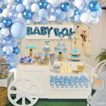Janinus Blue And White Balloon Arch Garland Kit-121 PCS 5+12+18 Inch Blue White Baby Boy Balloons For Baby Shower Decorations Birthday Engagement Party Gender Reveal Balloons Decoration