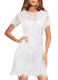 MSLG Women's Elegant Round Neck V-Back Wedding Guest Floral Lace Cocktail Party A Line Dress 910 White XX-Large