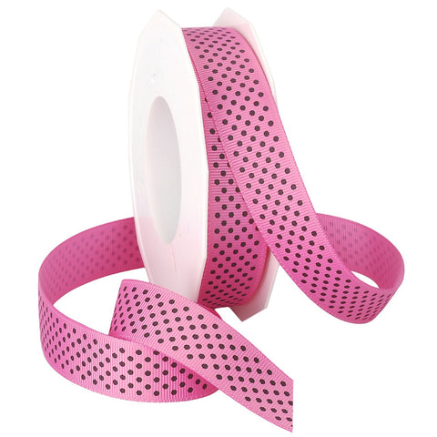 Morex Swiss Dot Polyester Grosgrain Ribbon, 7/8-Inch by 20-Yard Spool, Hot Pink/Black Dots, 3906.05/20-617 7/8-In x 20-Yd