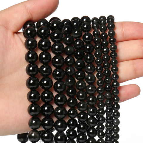 35pcs 10mm Natural Stone Beads Black Obsidian Beads Energy Crystal Healing Power Gemstone for Jewelry Making, DIY Bracelet Necklace