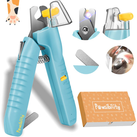 Pawsibility - Reinvented Pet Nail Clippers for Your Pal - Ultra Bright LED Light for Bloodline | Razor Sharp and Durable Blade | Vets Recommended Trimming Tool for Dogs and Cats Aqua