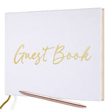 JUBTIC Wedding Guest Book with Gold Foil — Registry Sign-in Book for Reception, Party of Anniversary,Birthday,Baby Shower — Memorial Guestbook with Gilded Edges, 1 Metal Pen, Hardcover Design, 7" x10″ Pearl