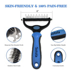 Sotola Pet Grooming Brush - Double Sided Shedding and Dematting Undercoat Rake Comb for Dogs & Cats.(Blue) Blue