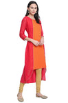Janasya Women's Orange Jacket Style Poly Crepe Kurta