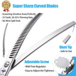 7 Inch Downward Curved Dog Grooming Scissors Pet Thinning Texturizing Shears Professional Safety Blunt Tip Trimming Shearing for Dogs Cats Face Paws Limbs Japanese Stainless Steel Silver 7.0"curvedThinning