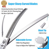 7 Inch Downward Curved Dog Grooming Scissors Pet Thinning Texturizing Shears Professional Safety Blunt Tip Trimming Shearing for Dogs Cats Face Paws Limbs Japanese Stainless Steel Silver 7.0"curvedThinning