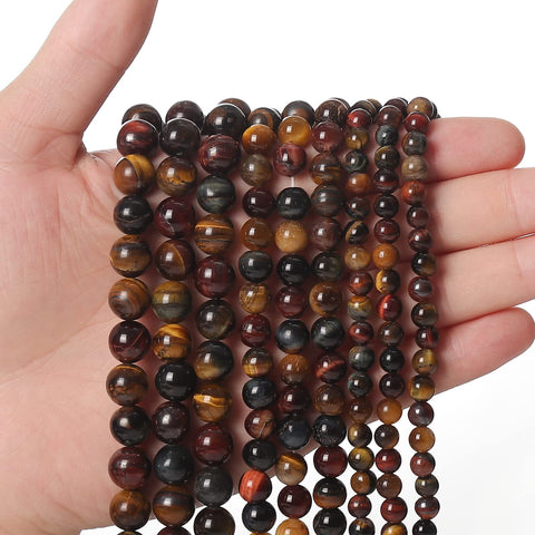 60pcs 6mm Natural Stone Beads Tricolor Tiger Eye Beads Energy Crystal Healing Power Gemstone for Jewelry Making, DIY Bracelet Necklace
