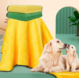 Kwispel 2 Pack Dog Towels Super Absorbent Pet Bath Towel Microfiber Dog Drying Towel for Small Medium Large Dogs and Cats, Machine Washable, 19.7Inch x 39.4Inch, Yellow-Grey & Green-Grey 2 x Medium
