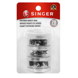 SINGER 07400 Fastener Variety-Pack in Stackable Screw Top Container - 48 Hook & Eyes, 24 Sew-On Snaps, 6 Hook & Bars , Black