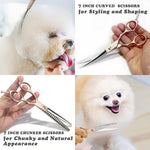 Professional Dog Grooming Scissors, Premium Dog Scissors for Grooming Stainless Steel, Straight & Thinning & Curved Scissors for dog grooming 7 inch(gold) Gold