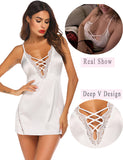 Avidlove Women Chemise Lingerie Satin Lace Nightgown Lace Babydoll Sleepwear Dress X-Large 1 White
