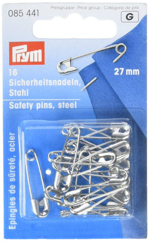 Prym, 27mm, Silver, 16 pc Safety Pins, 9.3 x 5.7 x 0.7 cm, Count