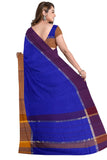 SENSAN Women’s Handloom Kanchi Cotton Saree with Blouse Piece [SKU:430] Light Beige×Navy Blue